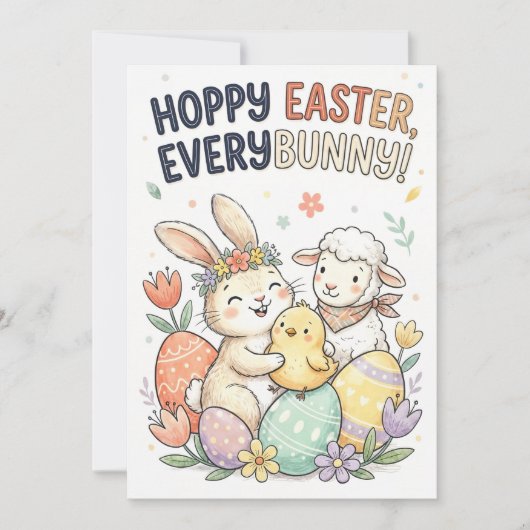 Hoppy Easter, Everybunny! - かわいいイースターグリーティング シーズンカード (正面)