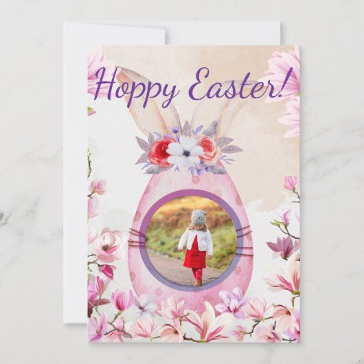 Hoppy Easter pink egg photo 招待状 (正面)