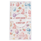 Hoppy Easter Sweet Girl Coquette Bunny Gift Bag スモールペーパーバッグ (正面)
