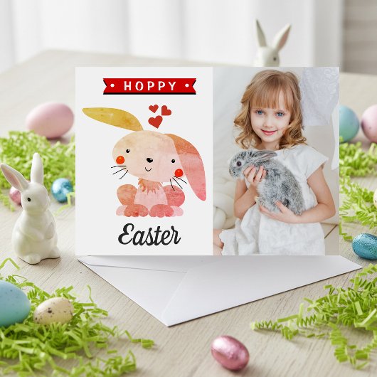 "Hoppy Easter" Whimsy Bunny Happy Easter Photo カード