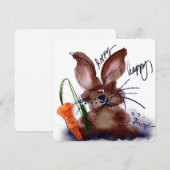 Hoppy Happy Easter Watercolor Bunny Notecard ノートカード (正面/裏面)