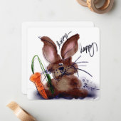 Hoppy Happy Easter Watercolor Bunny Notecard ノートカード (正面/裏面インサイチュ)