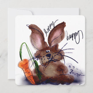 Hoppy Happy Easter Watercolor Bunny Notecard ノートカード