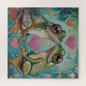 Hoppy Love- Whimsical Frog Romance Puzzle ジグソーパズル (横)