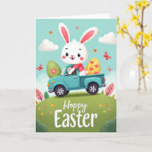 Hoppy Spring Holiday Rabbit Truck Card カード (黄色い花)