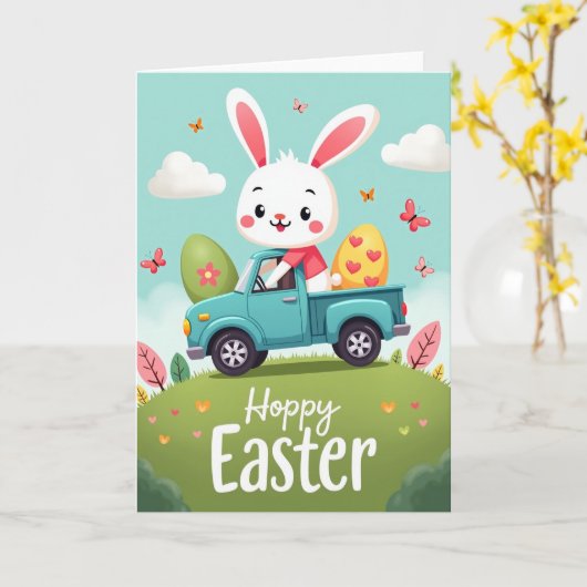 Hoppy Spring Holiday Rabbit Truck Card カード (黄色い花)