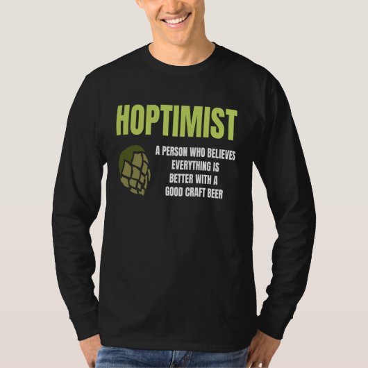 Hoptimist Graphic Green Hop Humour Craft Brew Fun Tシャツ (正面)