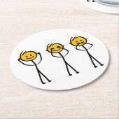 Horen, zien en zwijgen tekening. Drie aapjes ラウンドペーパーコースター (アングル)
