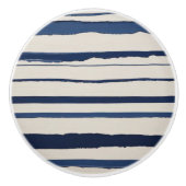 horizontal blue and white abstract stripes セラミックノブ (正面)