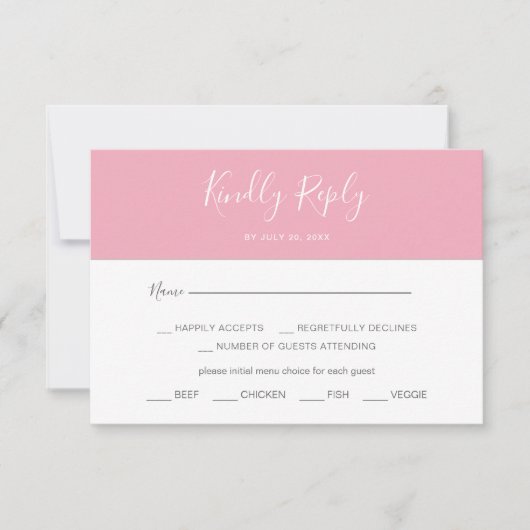  Horizontal Pink Simple Menu Choice RSVP Card (正面)