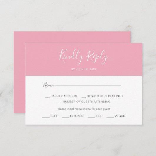 Horizontal Pink Simple Menu Choice RSVP Card (正面/裏面)