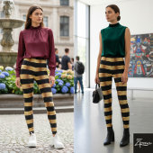 Horizontal Stripe Black Gold Metallic Glossy レギンス