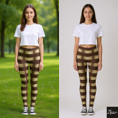 Horizontal Stripe Brown Champagne Metallic Glossy レギンス