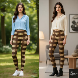 Horizontal Stripe Brown Champagne Metallic Glossy レギンス