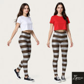 Horizontal Stripe Brown Silver Metallic Glossy レギンス