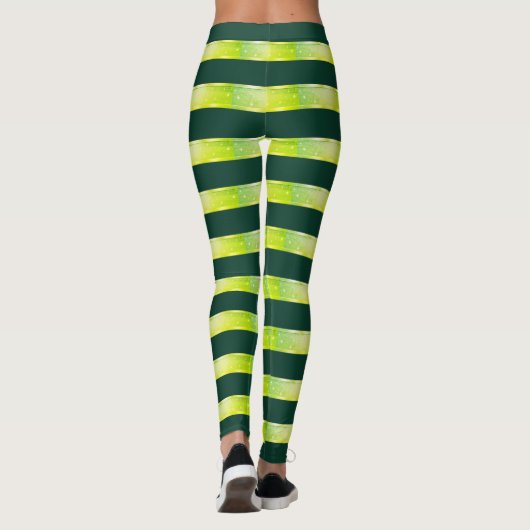 Horizontal Stripe Yellow Green Glossy Pattern レギンス (裏面)