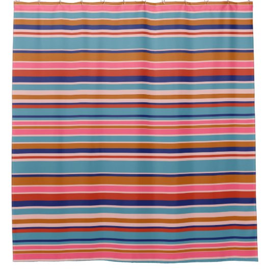 Horizontal stripes blue pink terracotta retro  シャワーカーテン (正面)
