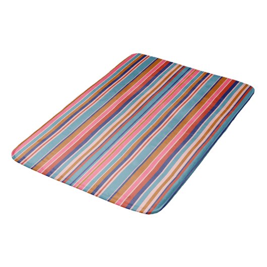 Horizontal stripes blue pink terracotta retro  バスマット (アングル)