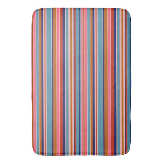 Horizontal stripes blue pink terracotta retro  バスマット (正面縦)