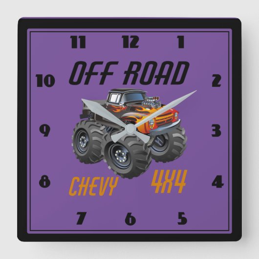 Horloge camion monstre pour chambre d'enfant スクエア壁時計 (正面)