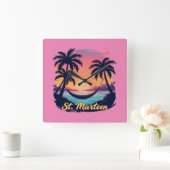 Horloge Carrée Saint-Martin Sunset Hamac スクエア壁時計 (ホーム)