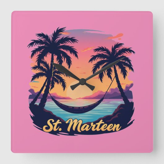 Horloge Carrée Saint-Martin Sunset Hamac スクエア壁時計 (正面)