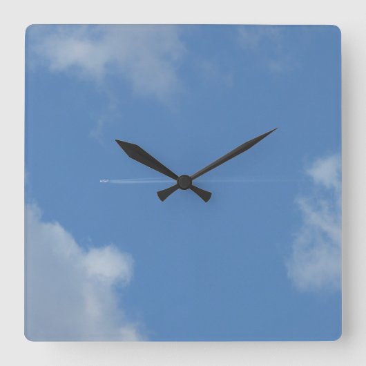 horloge ciel bleu avion trace スクエア壁時計 (正面)
