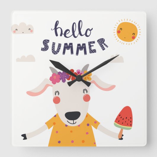 Horloge en Acrylique carrée Hello summer - スクエア壁時計 (正面)