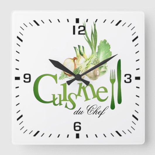 Horloge en Acrylique. cuisine du chef スクエア壁時計 (正面)