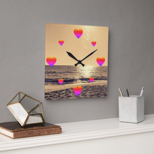 Horloge en Acrylique - Love O’Clock at Golden Hour スクエア壁時計 (オフィス)