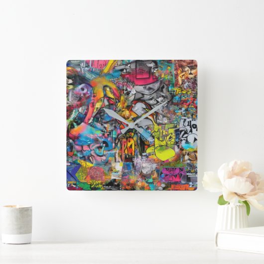 Horloge graffiti スクエア壁時計 (ホーム)