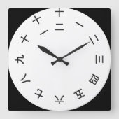 Horloge Kanji Clock 1-12 (rotated) スクエア壁時計 (正面)