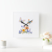 Horloge Murale Fleurs & Papillons – Décoration Élé スクエア壁時計 (ホーム)