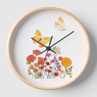 Horloge Murale Fleurs & Papillons – Décoration Élé 壁時計