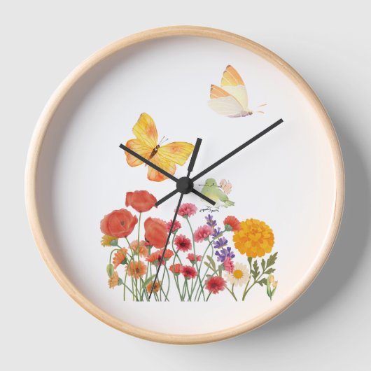 Horloge Murale Fleurs & Papillons – Décoration Élé 壁時計 (正面)
