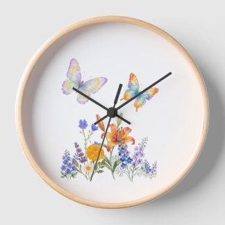 Horloge Murale Fleurs & Papillons – Décoration Élé 壁時計