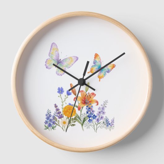 Horloge Murale Fleurs & Papillons – Décoration Élé 壁時計 (正面)