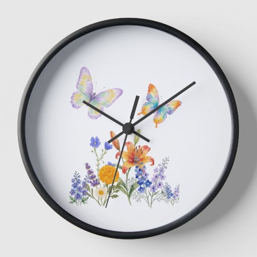 Horloge Murale Fleurs & Papillons – Décoration Élé 壁時計 (正面)