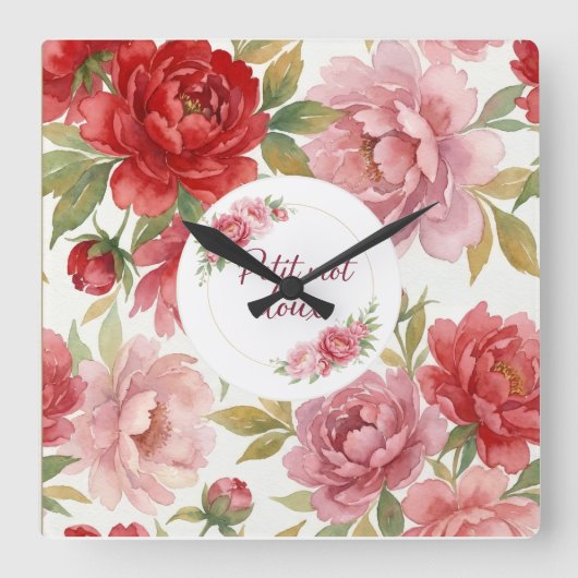 Horloge murale florale Petit mot doux   スクエア壁時計 (正面)