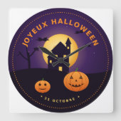Horloge Murale Halloween Maison Hantée Citrouilles スクエア壁時計 (正面)