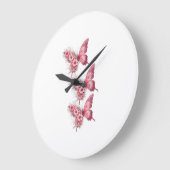 Horloge Murale Papillons Roses & Fleurs – Design F ラージ壁時計 (傾斜)