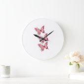 Horloge Murale Papillons Roses & Fleurs – Design F ラージ壁時計 (ホーム)