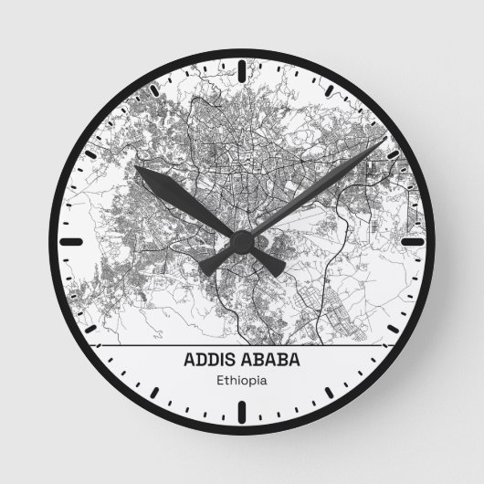 Horloge Ronde Addis Ababa Clock City Line Art ラウンド壁時計 (正面)