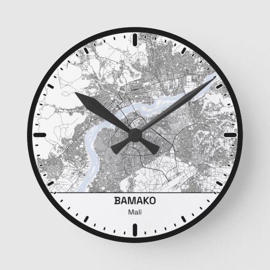Horloge Ronde Bamako Clock City Line Art ラウンド壁時計 (正面)