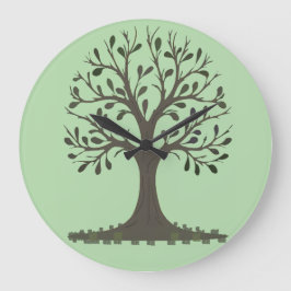 🌳 Horloge Ronde Murale Arbre de Vie Vert Pâle ラージ壁時計
