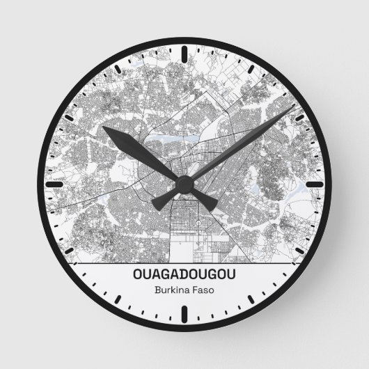 Horloge Ronde Ouagadougou Clock City Line Art ラウンド壁時計 (正面)
