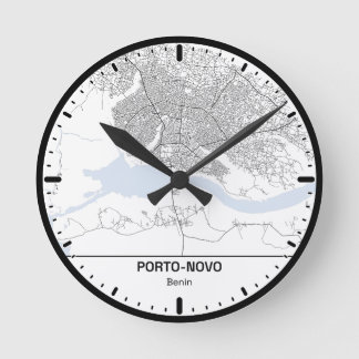 Horloge Ronde Porto-Novo Clock City Line Art ラウンド壁時計