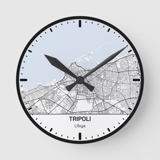 Horloge Ronde Tripoli Clock City Line Art ラウンド壁時計 (正面)
