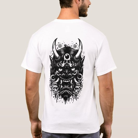 Horned Devil Line Art Back Graphic Tee Tシャツ (裏面)