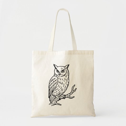 Horned Owl on Branch Line Art トートバッグ (正面)
